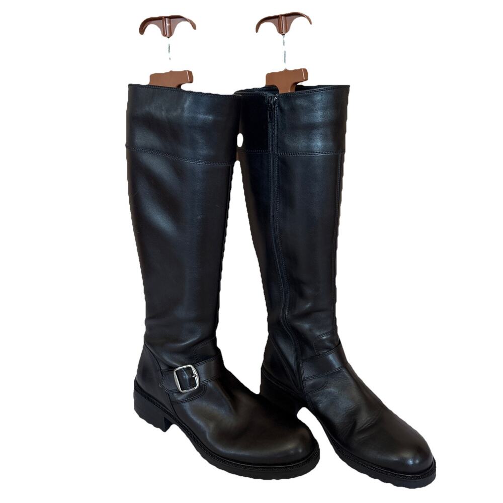 New VTG J. CREW black Italian leather Equestrian boots Sz 8 Goth Biker Classic